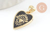 Round black enamel heart medal pendant in 18K gold-plated brass, love brass pendant for jewelry creation, 18.5mm, unit G5325