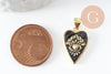 Round black enamel heart medal pendant in 18K gold-plated brass, love brass pendant for jewelry creation, 18.5mm, unit G5325