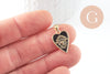 Round black enamel heart medal pendant in 18K gold-plated brass, love brass pendant for jewelry creation, 18.5mm, unit G5325