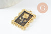 Black enamel pink flower rectangle pendant, gold zamac pendant, brass jewelry, gold zamac pendant flower, 27.5mm, X1 G3714