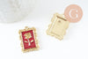 Red enamel pink flower rectangle pendant, gold zamac pendant, brass jewelry, flower, gold zamac pendant, 27.5mm, X1 G3713