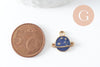 Round planet stars medal pendant blue enamel gold zamac 13mm, enamelled brass pendant, nickel free, X1 G5919