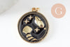 Round constellation pendant gold brass zircon black enamel, a celestial pendant of the astrological horoscope sign,23mm,X1 G3557