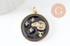 Round constellation pendant gold brass zircon black enamel, a celestial pendant of the astrological horoscope sign,23mm,X1 G3557