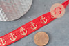 EFJF gold anchor red elastic ribbon, EVJF bracelet, wedding ribbon, creative supply, scrapbooking, 16mm, 1 meter-G2162