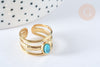 Bague réglable 3 anneaux pierre turquoise acier inoxydable doré Taille 57, x1 (G7015)