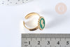 Bague réglable camée acier inoxydable doré émail vert Taille 54, x1 (G7032)