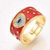 Bague réglable laiton doré émail rouge oeil protecteur, creation bijoux,bague femme cadeau anniversaire,18mm , l'unité G4248