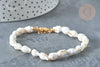 Bracelet Coquillages naturels blancs laiton doré 19,5cm, idée cadeau bijoux coquillage naturel, x1 G7803