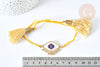 Bracelet Réglable losange mauvais œil jaune et or 28cm cordon nylon perles rocailles tissées , bijou chance à offrir, bracelet amitié, x1 G7680