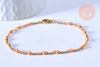 Bracelet ou collier acier doré 14k résine orange, chaine doree, bracelet chaîne fine,1.5mm,20.5cm, x1 G3709