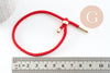 Bracelet réglable cordon polyester rouge acier 304 platine 23-25cm, bracelet cordon doré à personnaliser, x1 G9573