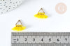 Breloque Pompon jaune polyestère laiton doré 15mm,décoration pompon, pompon boucles,fabrication bijoux bohème, x1 G8215