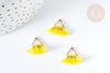 Breloque Pompon jaune polyestère laiton doré 15mm,décoration pompon, pompon boucles,fabrication bijoux bohème, x1 G8215