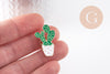 Broche Cactus zamac doré émail vert 28.5mm, x1 (G9975)