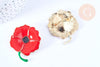 Broche fleur coquelicot rouge laiton doré émaillé 59mm, x1 (G6731)