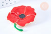 Broche fleur coquelicot rouge laiton doré émaillé 59mm, x1 (G6731)