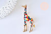 Broche girafe multicolore laiton doré émaillé 59mm,x1 (G5557)