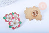 Broche pins Fleurs motif végétal doré émail blanc 30x25mm,broche dorée, décoration veste,x1 G6619