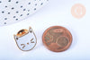 Broche pins chat blanc doré émail 14mm, x1 (G6625)