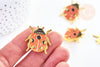 Broche pins coccinelle insecte ailé mystique doré émaillé 27x25mm, x1 (G5543)