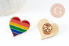 Broche pins coeur zamac doré arc-en-ciel 23mm, broche dorée décoration veste cadeau invités mariage x1 G9458