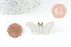 Broche pins papillon blanc mystique zamac doré 39mm, x1 (G9743)