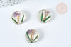 Cabochon Rond résine fleurs séchées et nacre 20mm, cabochon création bijoux, X1 G7443