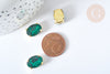 Cabochon cristal ovale vert emeraude avec serti en laiton doré 14x10mm, accessoires pour création de bijoux, x 5 G8113