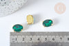 Cabochon cristal ovale vert emeraude avec serti en laiton doré 14x10mm, accessoires pour création de bijoux, x 5 G8113