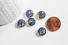 Cabochon disque résine translucide bleu paillette, cabochon pour création bijoux, 13mm, X5 G3797