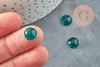 Cabochon rond verre lisse 10mm turquoise foncé, cabochon pour création de bijoux, X1 G8605