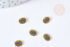 Charm à coller fleur ovale zamac bronze émail bleu 8mm, fournitures à coller pour décorer pierres et bijoux, X5 G8571