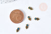 Charm à coller fleur zamac bronze émail bleu 8mm, fournitures à coller pour décorer pierres et bijoux, X5 G8570