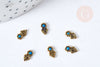 Charm à coller fleur zamac bronze émail bleu 8mm, fournitures à coller pour décorer pierres et bijoux, X5 G8570