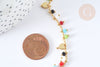 Collier réglable perles de verre facettées cœurs laiton doré 38cm, bijoux fantaisie DIY, x1, G7396