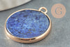 EP Pendentif rond lapis lazuli naturel laiton doré 26mm, x1 (G0050)