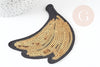 Ecusson brodé à repasser banane jaune doré customisation vêtement 94mm, écusson thermocollant fruit,patch brodé, x1,G2860