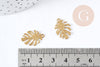 Pendentif Feuille Monstera striée laiton brut 13mm, fabrication bijoux fantaisie thème nature x2 G9252