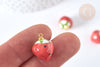 Pendentif Fraise porcelaine et laiton doré rouge 18~20mm, pendentif fruit , X1 G7450