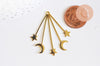 Pendentif acier doré lunes et étoiles 41mm, breloque doré, acier inoxydable doré, pendentif sans nickel, x1 G6163