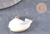 Pendentif baleine nacre blanche naturelle laiton platine 19.5mm, création bijoux coquillage blanc, x1 (G9914)