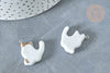 Pendentif chat porcelaine blanc doré laiton platine 24mm, pendentif pour fabrication bijoux, x1 G8062