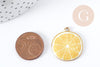 Pendentif citron émail jaune zamac doré 26mm, pendentif fruit agrume estival x1 G8943