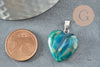 Pendentif coeur agate bleu ciel acier argenté, pierre agate naturelle bleue,création bijoux en pierre naturelle, 23mm, x1 G5182