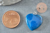 Pendentif coeur agate bleu roiI acier argenté, pendentif pierre agate naturelle bleue,création bijouxpierre naturelle, 23mm, x1 G3356