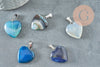 Pendentif coeur agate bleu roiI acier argenté, pendentif pierre agate naturelle bleue,création bijouxpierre naturelle, 23mm, x1 G3356