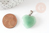 Pendentif coeur aventurine verte naturelle laiton platine 22mm, pendentif pour création bijou amour x1 G9264