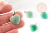 Pendentif coeur aventurine verte naturelle laiton platine 22mm, pendentif pour création bijou amour x1 G9264