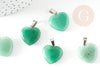 Pendentif coeur aventurine verte naturelle laiton platine 22mm, pendentif pour création bijou amour x1 G9264